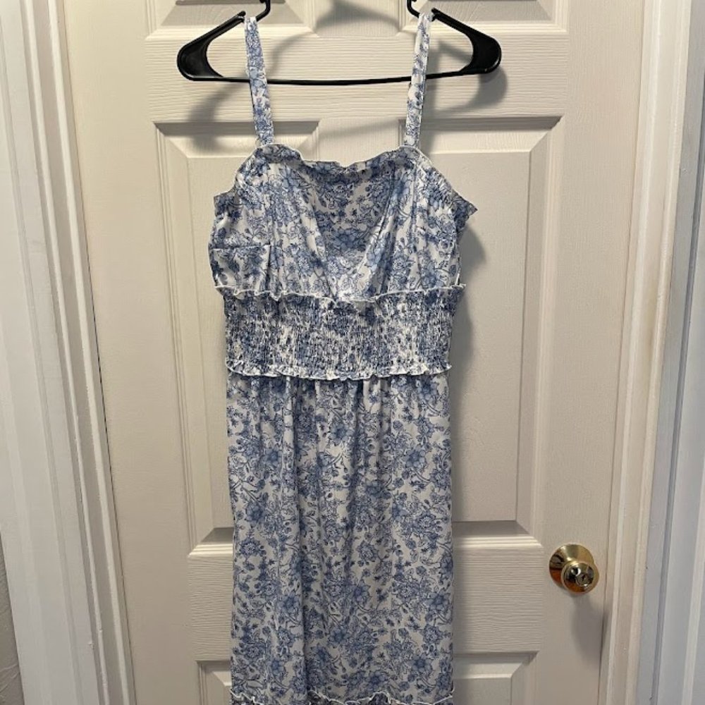 Light blue and white floral Midi Dress